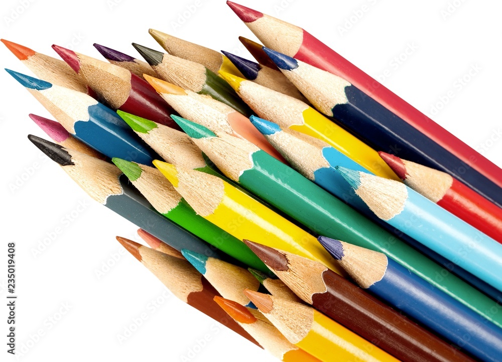 Colored pencils pile on white background Colored pencils pile on white background