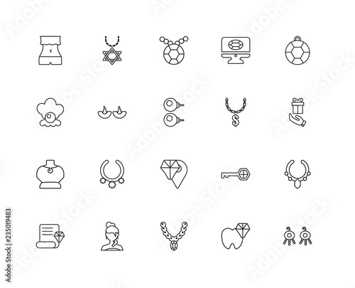 Collection of 20 jewelry linear icons such as Pendant, Earrings,