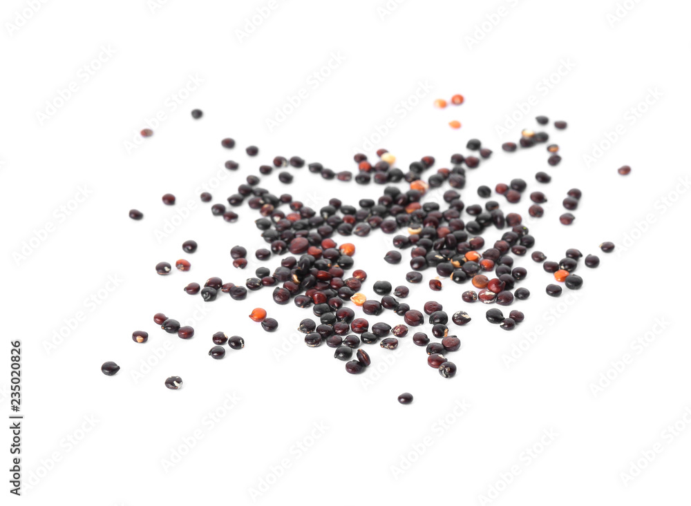 Fototapeta Raw black quinoa seeds on white background