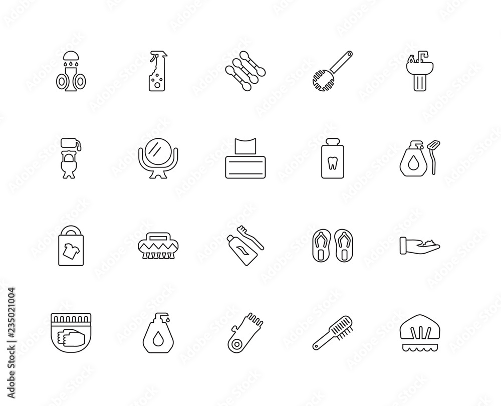 Collection of 20 Hygiene linear icons such as Deodorant, Shower Collection of 20 Hygiene linear icons such as Deodorant, Shower