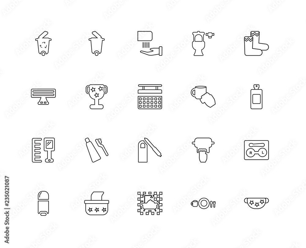 Collection of 20 Hygiene linear icons such as Comb, Clothes, Cle Collection of 20 Hygiene linear icons such as Comb, Clothes, Cle