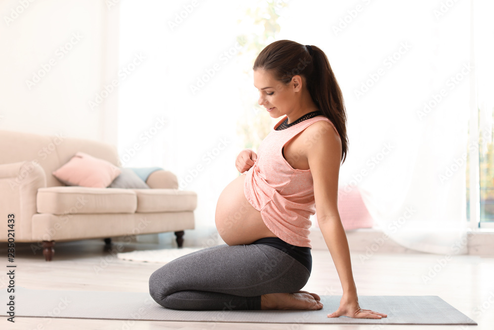 Young pregnant woman in fitness clothes at home Young pregnant woman in fitness clothes at home
