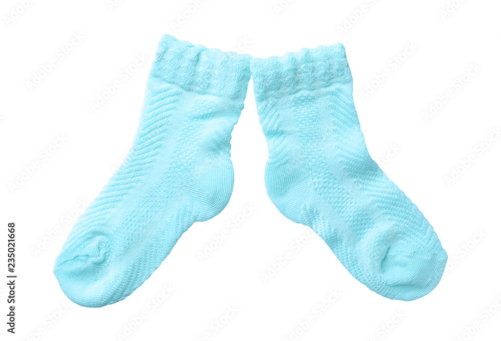 Cute child socks on white background, top view Cute child socks on white background, top view