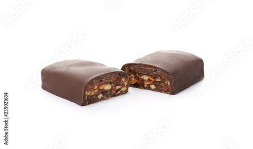 Tasty glazed protein bar on white background © New Africa