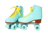 Pair of bright stylish roller skates on white background