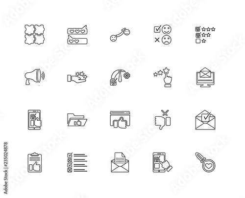 Collection of 20 feedback linear icons such as Like, Search, Fee photo