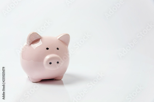 Pink piggy bank isolated on white background. Saving investment budget wealth business retirement, financial, money, banking concept. Copy space