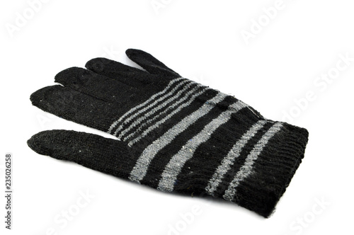 black cotton gloves isolated on white background / wool gloves
