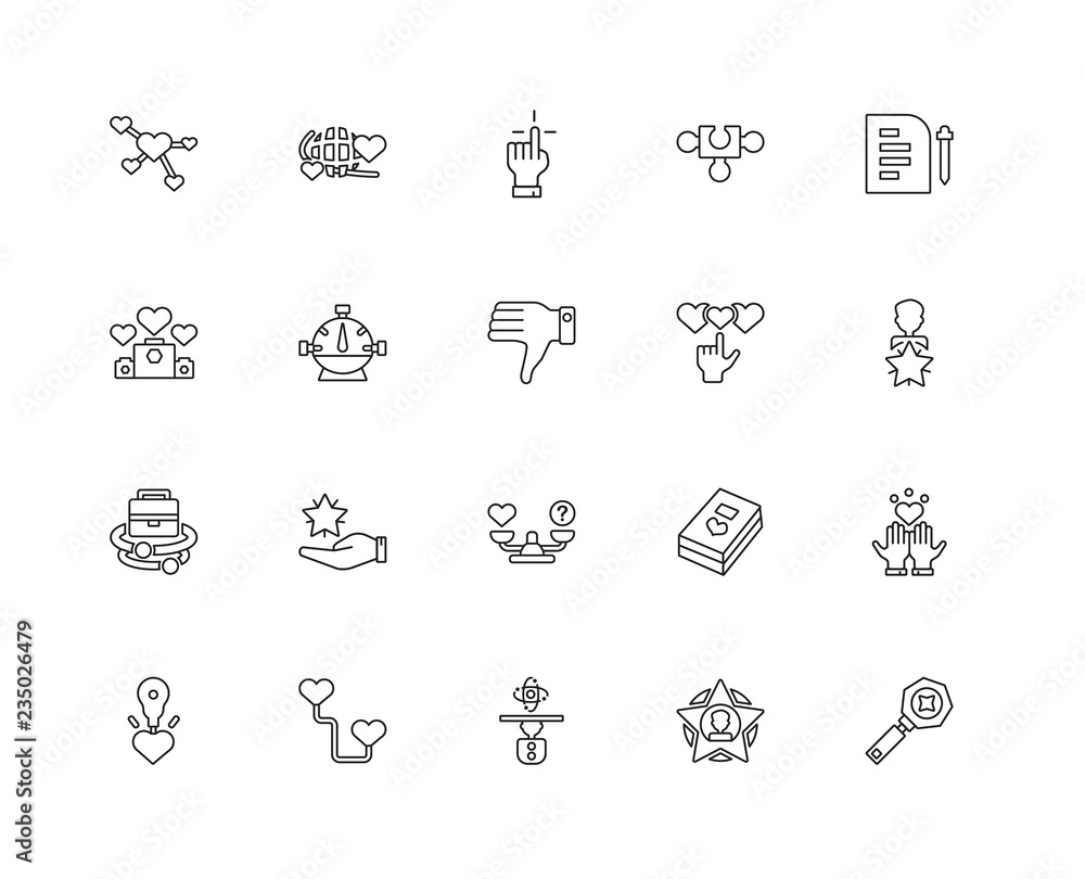 Collection of 20 ethics pictograms linear icons such as Business Collection of 20 ethics pictograms linear icons such as Business