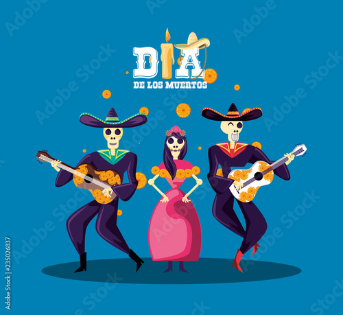 mariachi and catrina skulls day of the dead party