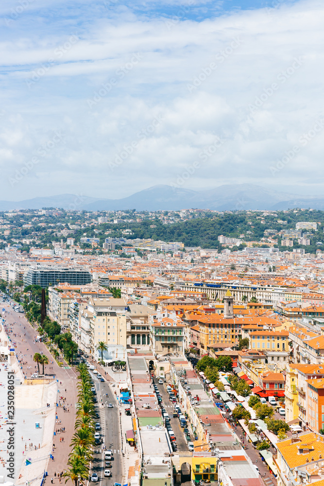 Houses and buildings of the old town of Nice, France from Castle Hill