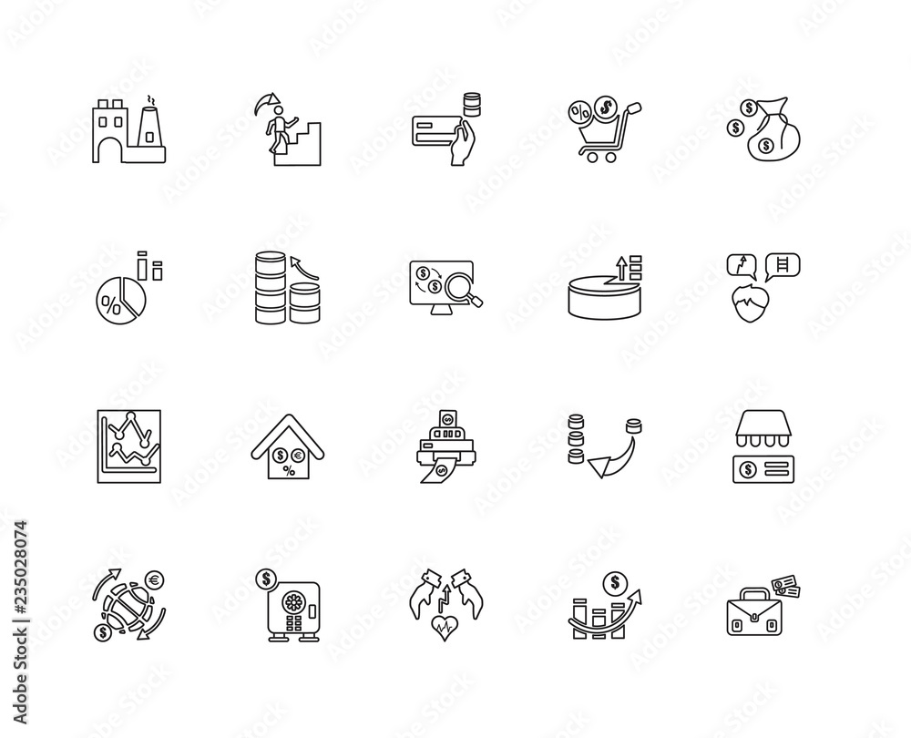 Collection of 20 economy and finance linear icons such as Line c Collection of 20 economy and finance linear icons such as Line c