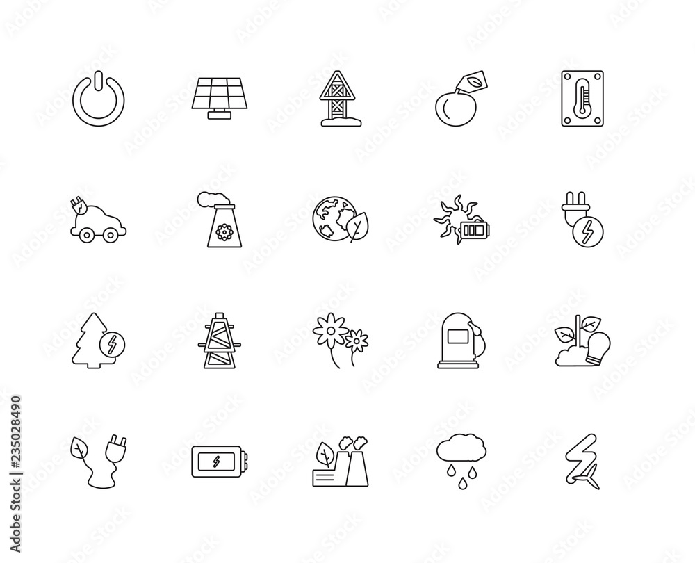 Collection of 20 Ecology linear icons such as energy, Renewable Collection of 20 Ecology linear icons such as energy, Renewable