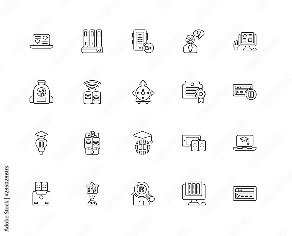 Collection of 20 elearning linear icons such as Idea, Website, L Collection of 20 elearning linear icons such as Idea, Website, L