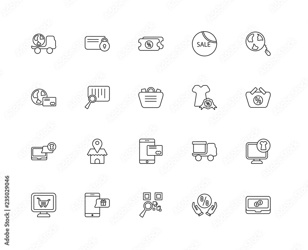 Collection of 20 ecommerce linear icons such as Online shop, Lap Collection of 20 ecommerce linear icons such as Online shop, Lap