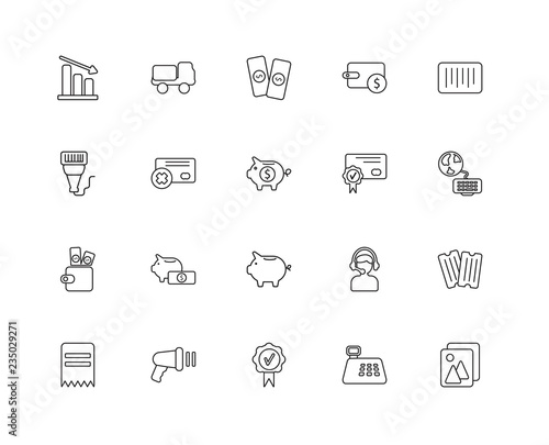 Collection of 20 ecommerce linear icons such as Wallet, Gallery,