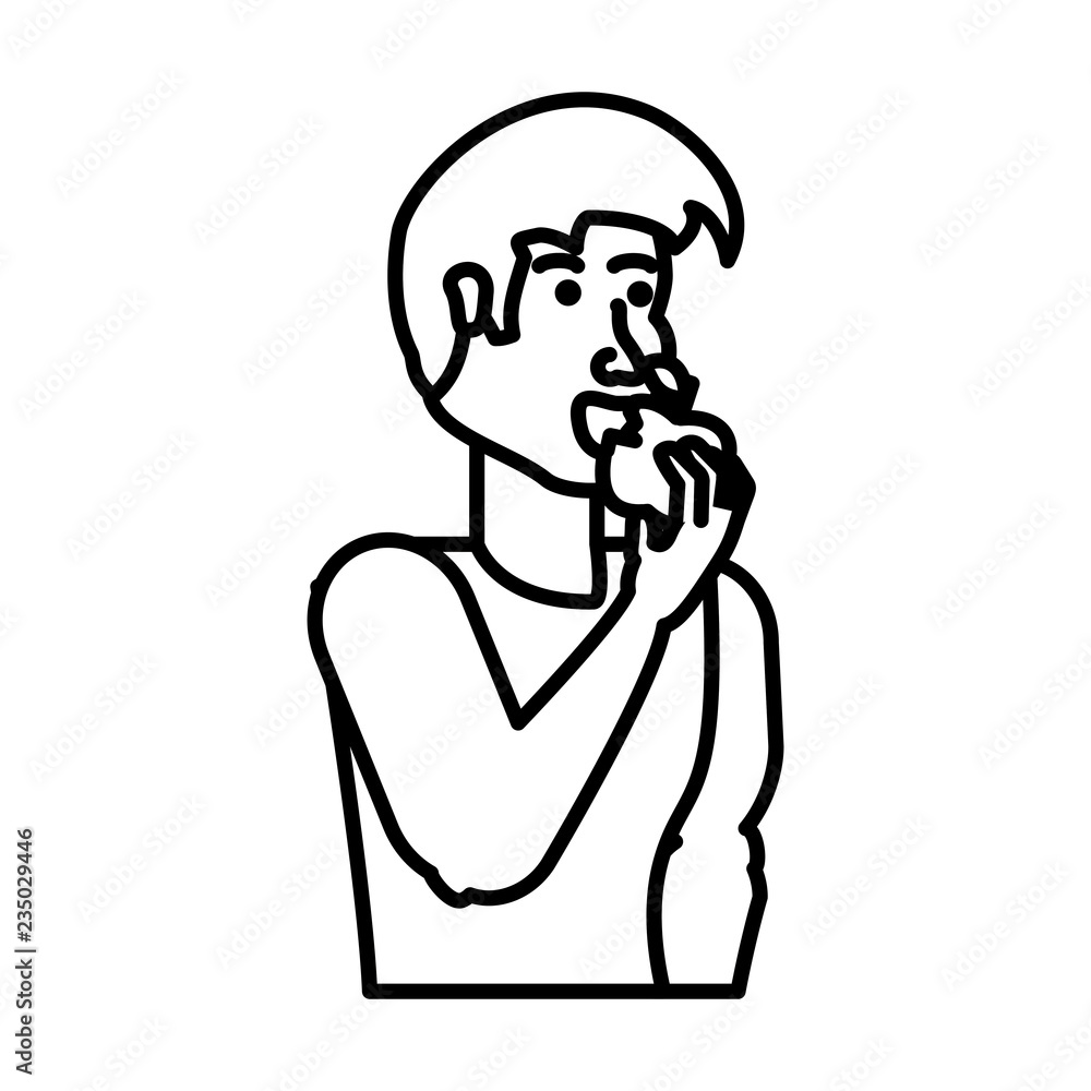 young athletic man eating apple
