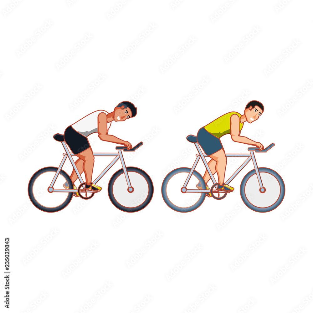 Fototapeta premium young athletic men in bikes