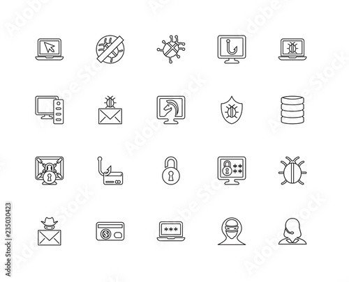 Collection of 20 Cyber linear icons such as Ransomware, Woman on