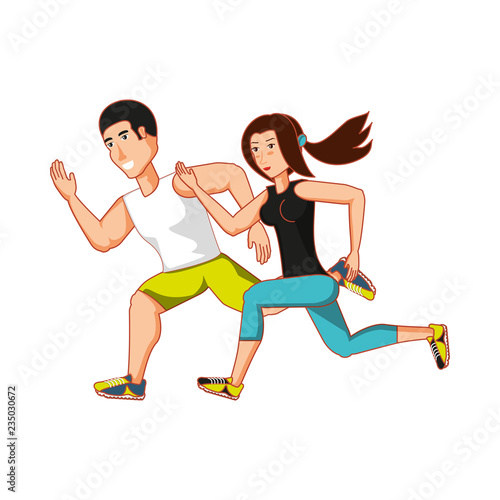 young athletic couple running avatar character