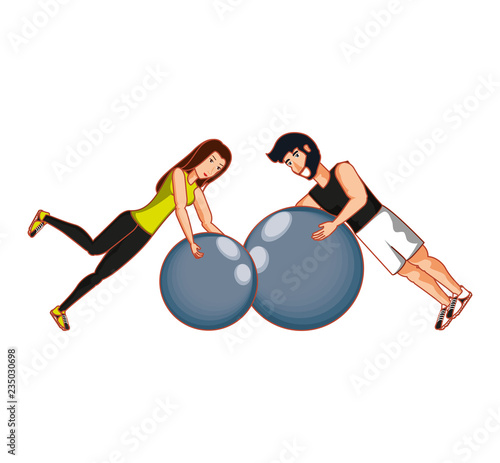 young athletic couple practicing pilates