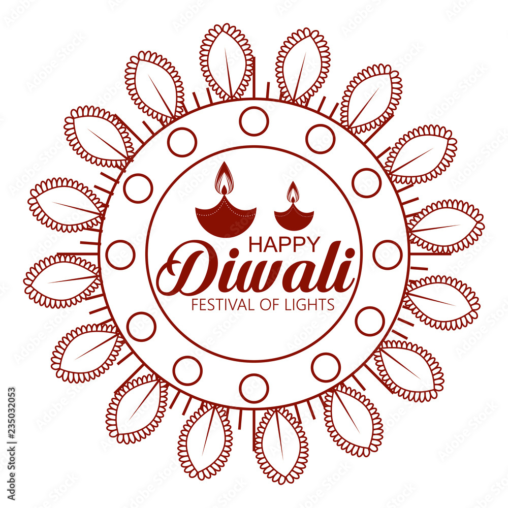 flower and candles hindu emblem to diwali festival