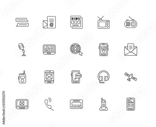 Collection of 20 Communication linear icons such as Smartphone,