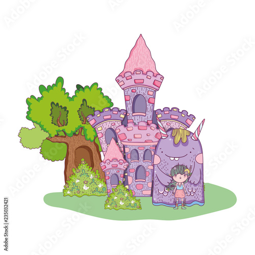 little fairy with monster in the castle