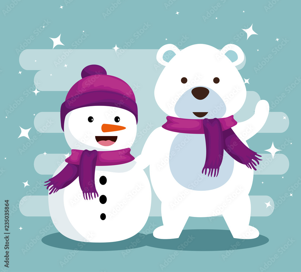 snowman and snow bear with scarf to christmas snowman and snow bear with scarf to christmas