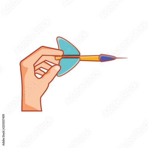 hand with dart flying isolated icon