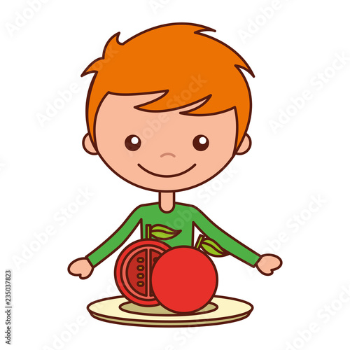 boy with sliced tomatos fresh