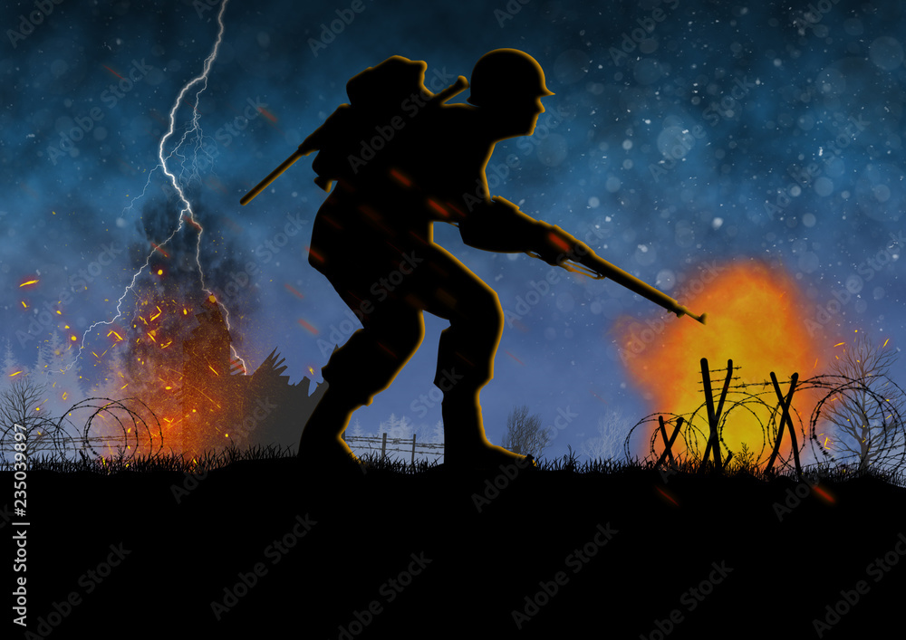 World War 2 image with US soldier silhouette