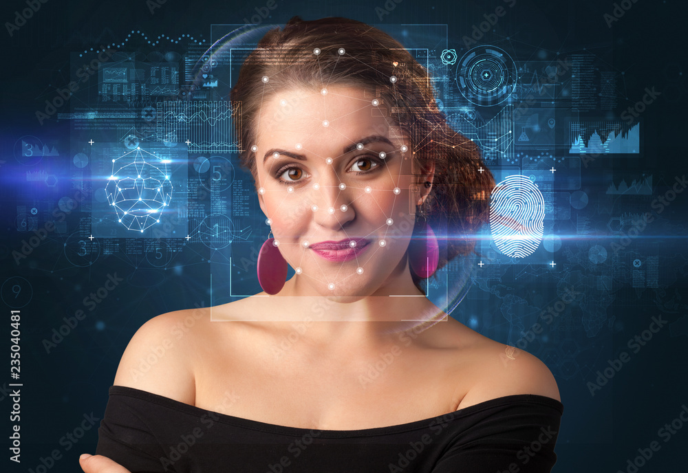 Biometric verification - face and fingerprint detection concept Biometric verification - face and fingerprint detection concept