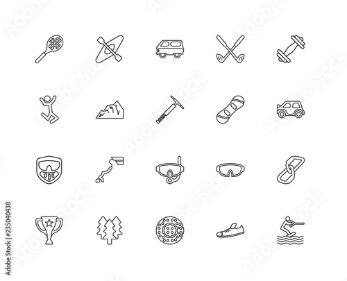 Collection of 20 Activities linear icons such as Paintball, Wake