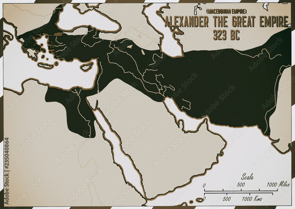 Original hand drawn map. The empire of Alexander The Great from ...