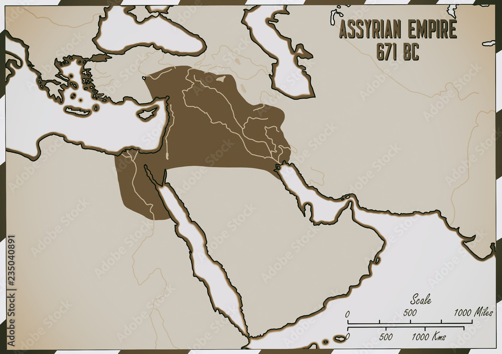 Original hand drawn map. The Assyrian Empire in 671 B.C. Stock ...