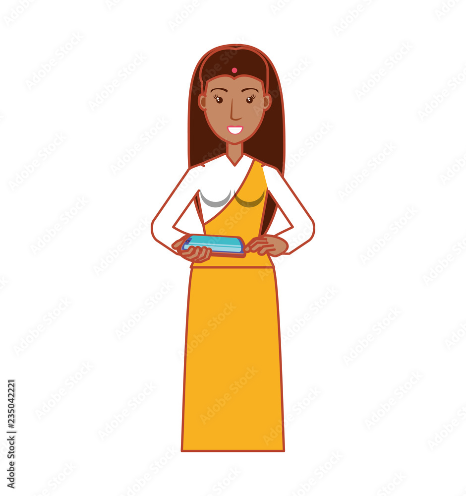 woman indian with smartphone device woman indian with smartphone device