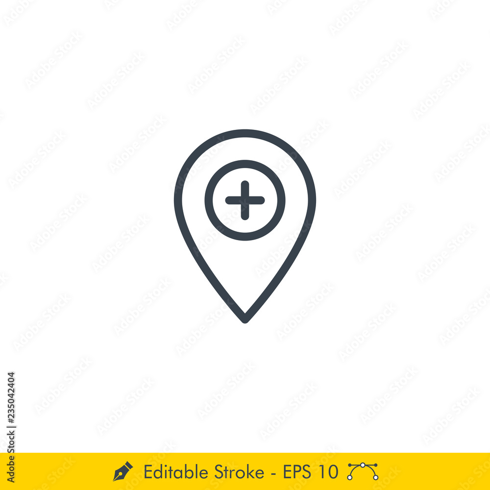 Hospital Location Icon / Vector - In Line / Stroke Design Hospital Location Icon / Vector - In Line / Stroke Design