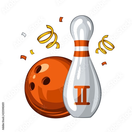 Vector illustration of bowling skittle and orange bowling ball for 2st place, isolated on white background. Bowling award 1.1