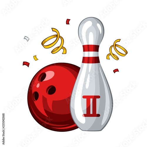 Vector illustration of bowling skittle and red bowling ball for 2st place, isolated on white background. Bowling award 1.1