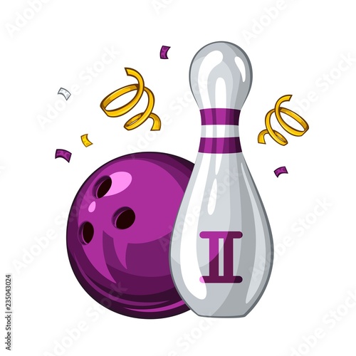 Vector illustration of bowling skittle and violet bowling ball for 2st place, isolated on white background. Bowling award 1.1