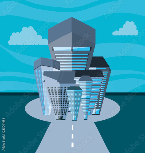 cityscape with buildings scene