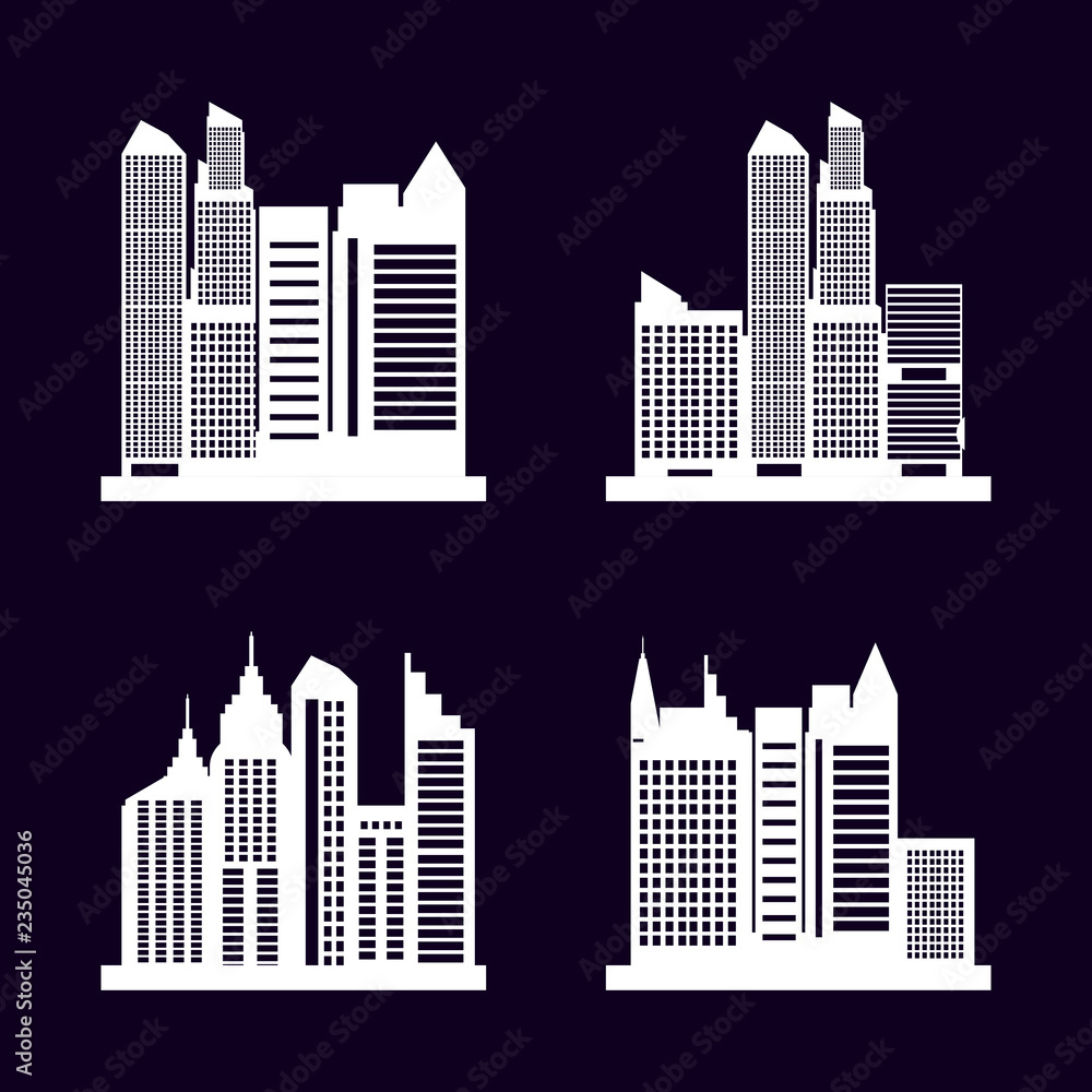 set cityscapes with buildings icon
