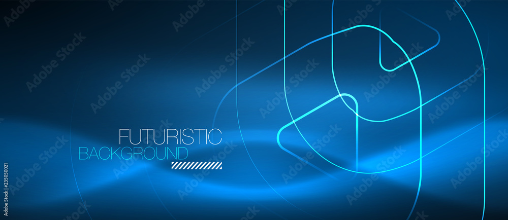 Neon glowing techno lines, hi-tech futuristic abstract background template with geometric shapes Neon glowing techno lines, hi-tech futuristic abstract background template with geometric shapes