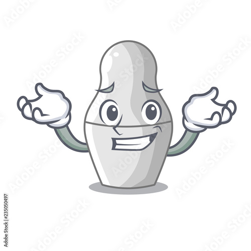 Grinning unpainted nested Russian dolls on cartoon
