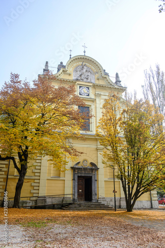 Scenic view of old church of Saint James in ancient historic touristic capital of Slovenia Ljubljana