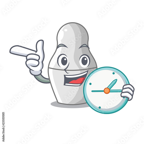 With clock unpainted nested Russian dolls on cartoon