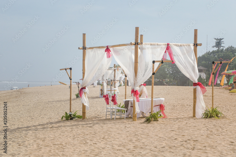 Wedding or romantic dinner set up on the beach
