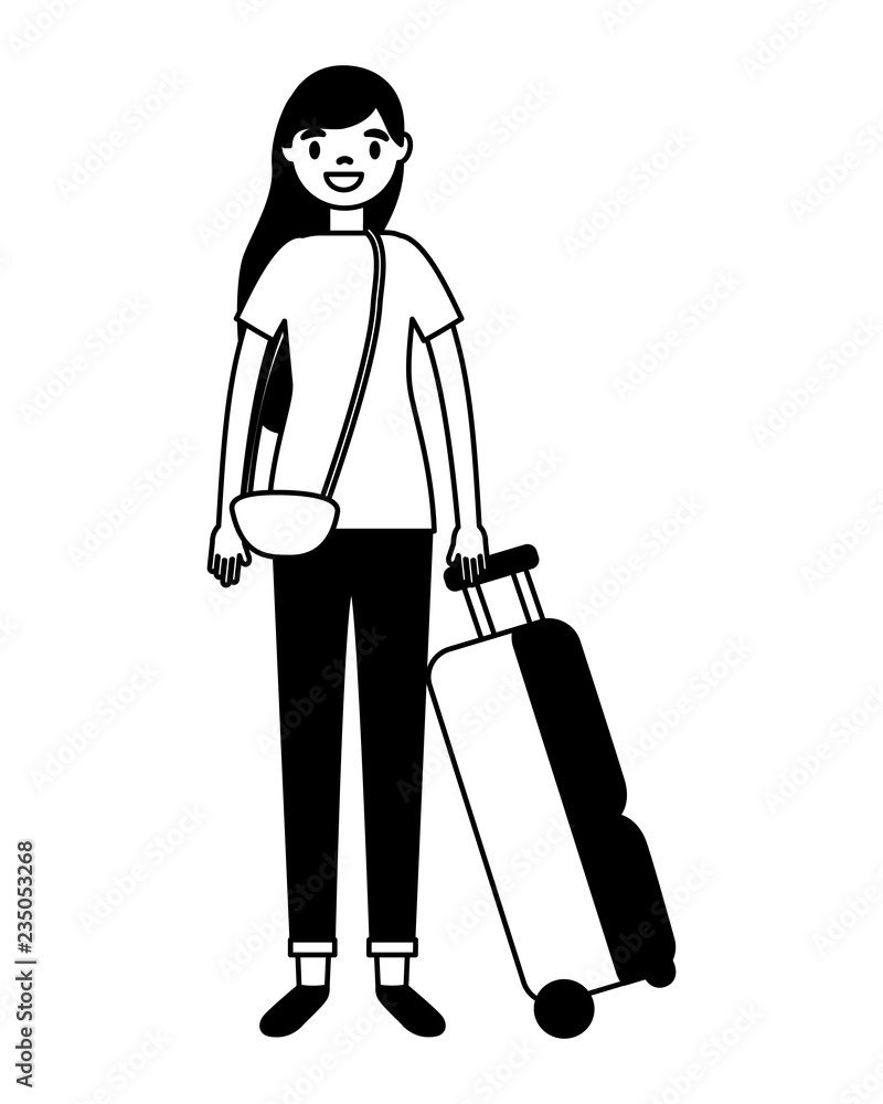 tourist woman with travel suitcase vacations tourist woman with travel suitcase vacations