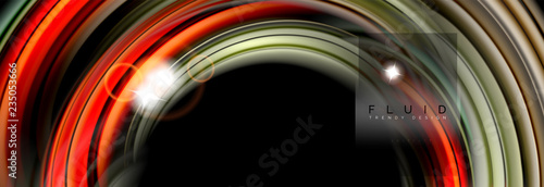 Mixing color waves on black, liquid flowing shapes